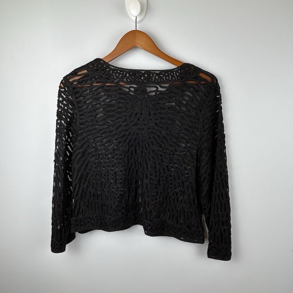 Black Lace Crochet jacket cardigan sheer hooke at top only Modelia XL Beautiful - Picture 2 of 11